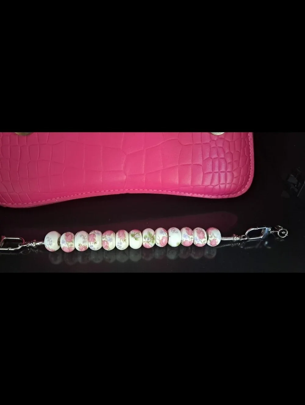 Hot Pink Croc-Embossed Top Handle Bag - Stylish Women's Purse - Picture 5 of 7
